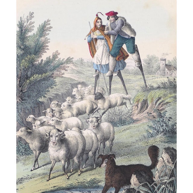 Image dimensions 20.5 x 15.3 cm. Stilt-Walking Shepherds is a fascinating color lithograph realized by an anonymous artist...
