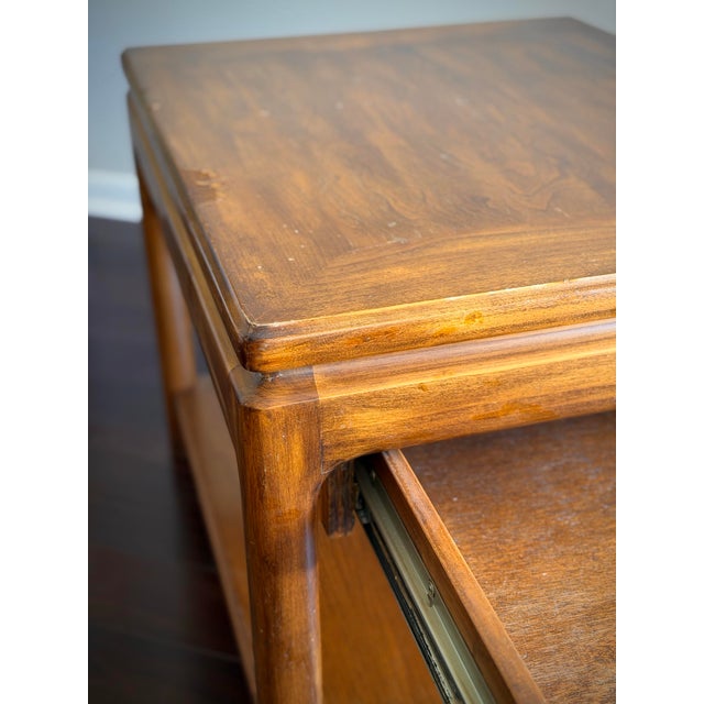 Mid-Century Modern Midcentury Modern MCM Vintage Asian Modern Teak Finish End Table Side Table Nightstand With Drawer in the Style of Mastercraft & Century Furniture For Sale - Image 3 of 12