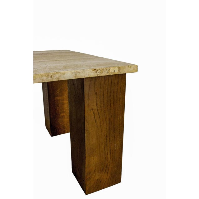 Mid-Century Modern French Travertine & Oak Coffee Table, 1960s For Sale - Image 10 of 11