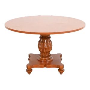 Baker Furniture Italian Empire Carved Mahogany Pedestal Center Table or Breakfast Table, Newly Refinished