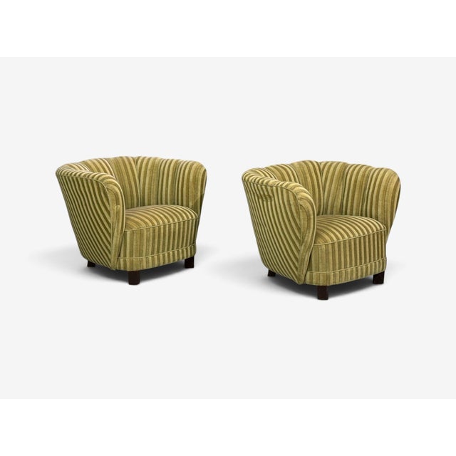 Mid-Century Modern Danish Cabinetmaker, Banana Lounge Chairs, Beech, Velour, Denmark, 1940s For Sale - Image 3 of 11