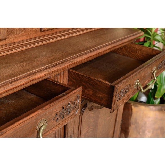 Mid 20th Century French Oak Buffet Base With Glass Door Cabinet Above For Sale - Image 5 of 8