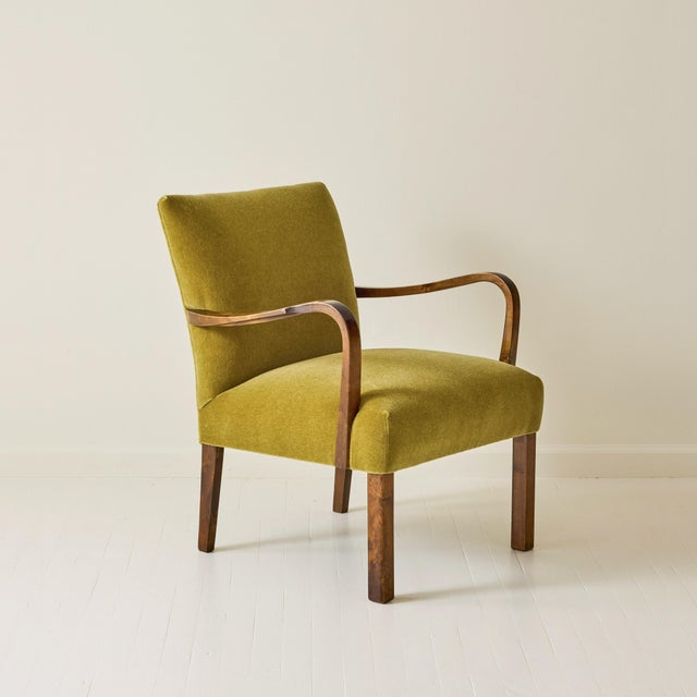 Mid-Century Modern Scandinavian Art Deco Walnut Chair With Mohair Upholstery, 1940's. For Sale - Image 3 of 10
