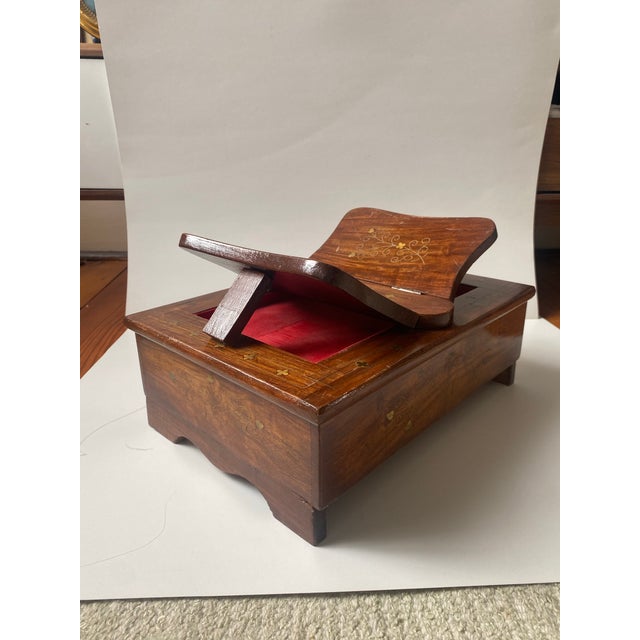 Antique Wood/Brass Inlay Bible Box Floral Print For Sale - Image 10 of 12