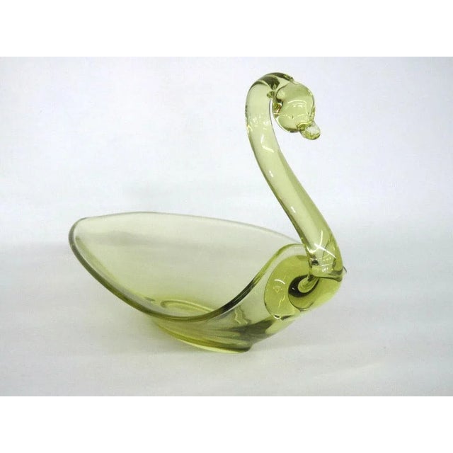 Yellow Yellow Art Glass Swan Vintage Candy Dish Bowl For Sale - Image 8 of 11