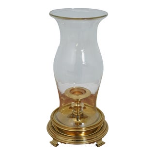 Large Hurricane Glass Globe on Solid Brass Candlestick For Sale