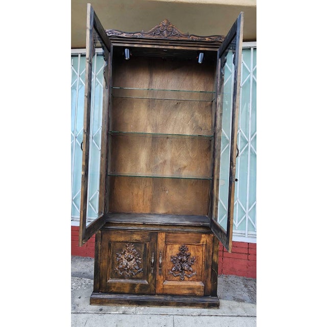 Vintage Carved Wood Display Cabinet For Sale In Los Angeles - Image 6 of 12