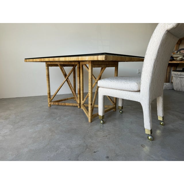 Vintage Coastal Sunburst Woven Rattan Dining Table With Glass Top For Sale - Image 4 of 12