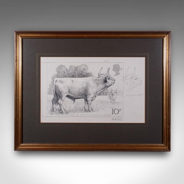 This is a vintage artist's proof sketch. An English, framed original illustration for British Post Office stamps by Barry...