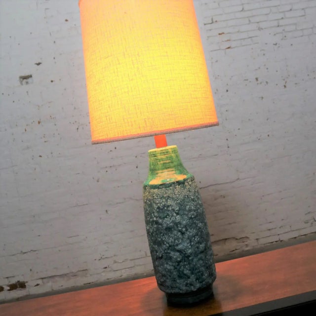 Textile Mid 20th Century Mid Century Modern Table Lamp Large Turquoise Lava Glaze Ceramic After Fantoni For Sale - Image 7 of 13