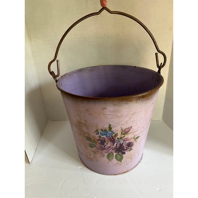Vintage Farmhouse Bucket With Flower Decal For Sale - Image 4 of 9