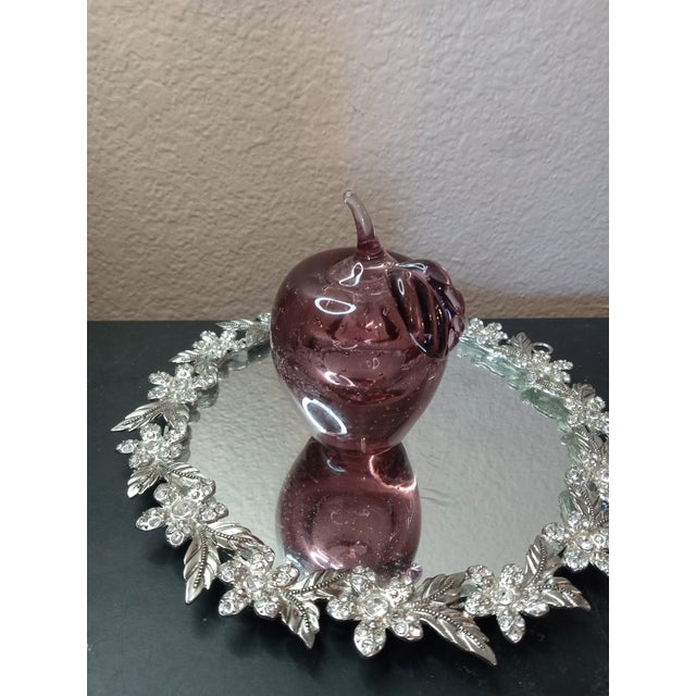 1980s Signed Maxwell Crystal Tiffin Amethyst Sommerso Apple Paperweight For Sale - Image 4 of 7