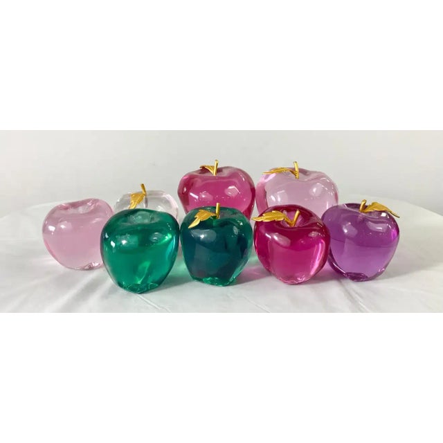 Lucite Multicolor Apples in Center Silver Metal Bowl For Sale - Image 10 of 12