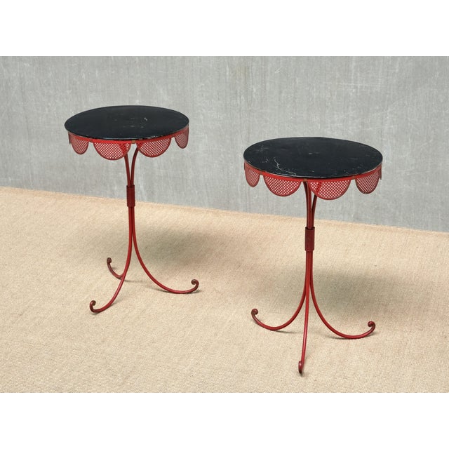 French Red and Black Tripod Gueridon Tables in the style of Emilio Terry, 1950s, Set of 2 For Sale - Image 10 of 14