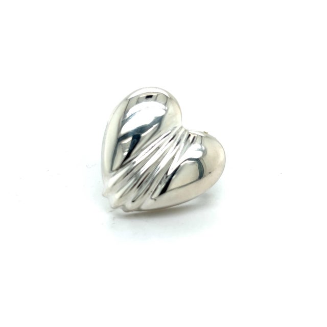 Contemporary 1990s Tiffany & Co Estate Large Puffed Heart Brooch Pin Silver For Sale - Image 3 of 10