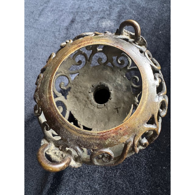 Antique Japanese Bronze Koro Incense Burner With Openwork Lotus Motif For Sale - Image 4 of 11