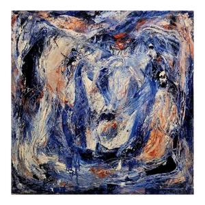 Dominique Dehais - Abstract of Red & Blues Triptych- Oil Painting