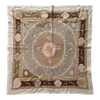 Tribal Suzani Tablecloth From Bukhara 4'7'' X 4'10'' For Sale