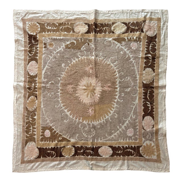 Tribal Suzani Tablecloth From Bukhara 4'7'' X 4'10'' For Sale
