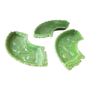 Vintage California Pottery Green Seashell & Seahorse Serving Trays #L60- Set of 3