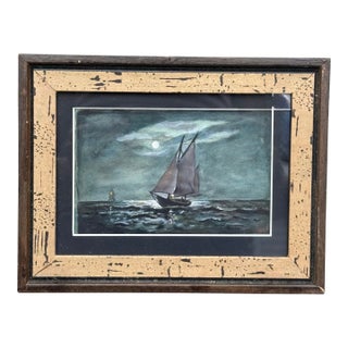 1920s Signed w.c. Vincent Nautical Sailing Watercolor Painting Framed 8.5″×6.5″ For Sale