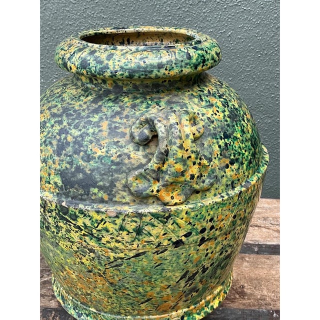 Vintage Speckled Pottery Vessel For Sale - Image 10 of 12