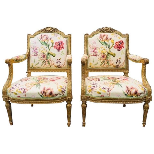 19th Century French Armchairs in Giltwood, Set of 2 For Sale - Image 5 of 5