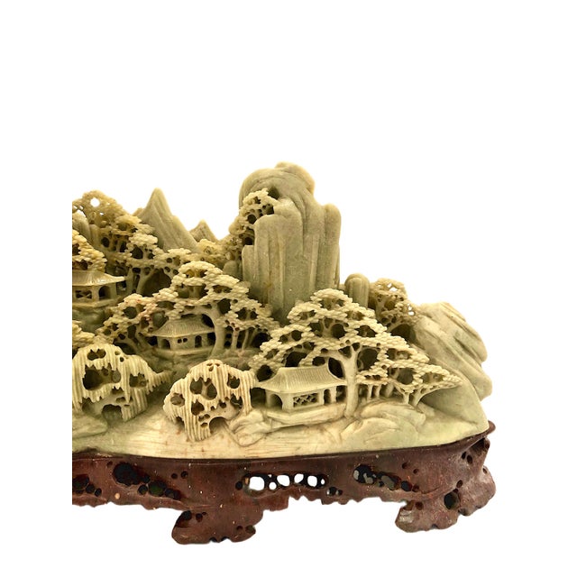 Vintage Chinese Soapstone Carving of a Serene Mountain Village For Sale - Image 4 of 11