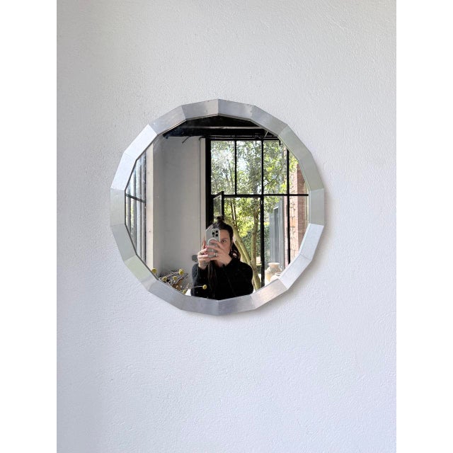 Metal Hexagonal Brushed Metal Mirror, 1970s For Sale - Image 7 of 18