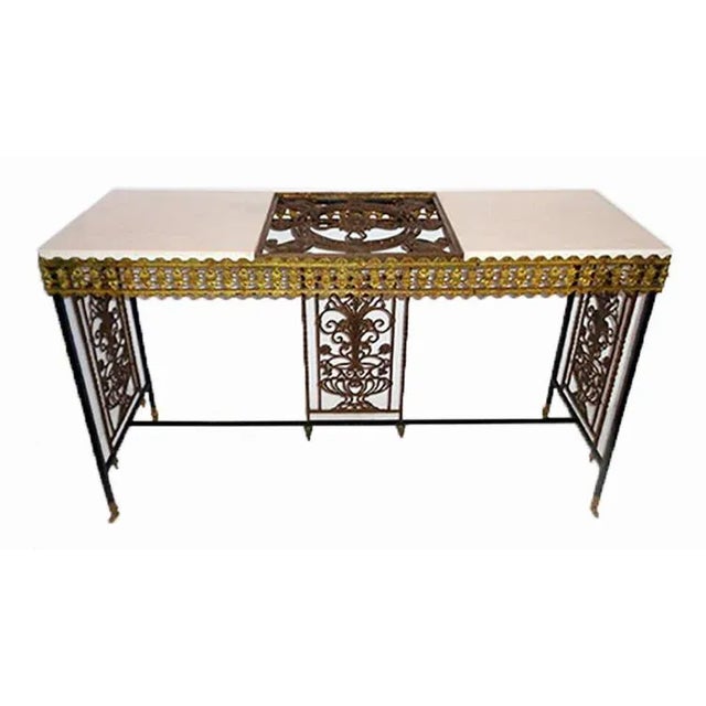 1920s Console Table Iron and Bronze Oscar Bach Style For Sale - Image 5 of 6
