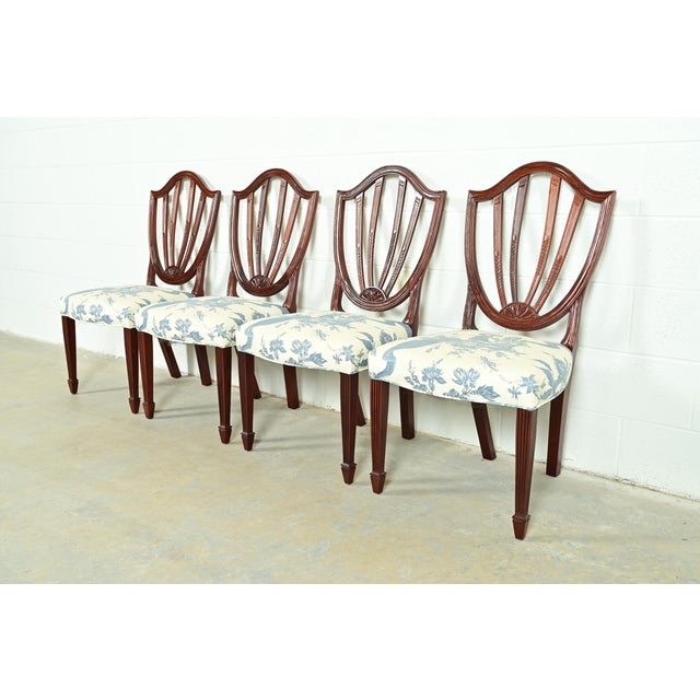 Baker Furniture Historic Charleston Federal Carved Mahogany Shield Back Dining Chairs, Set of Four For Sale - Image 13 of 13