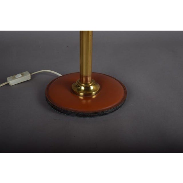 Animal Skin 1950s Mid-Century Modern Leather Drum Lamp With Brass Accents Table Lamp, For Sale - Image 7 of 7