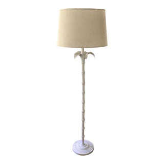 Palm Beach Chic White Metal Palm Floor Lamp For Sale