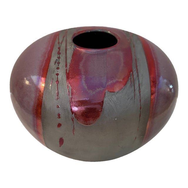 Vintage Raku Art Pottery Vessel, Signed For Sale