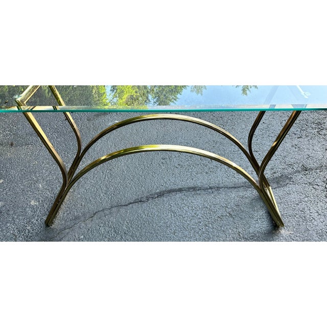 1980s Brass and Glass Sofa Table For Sale - Image 11 of 12