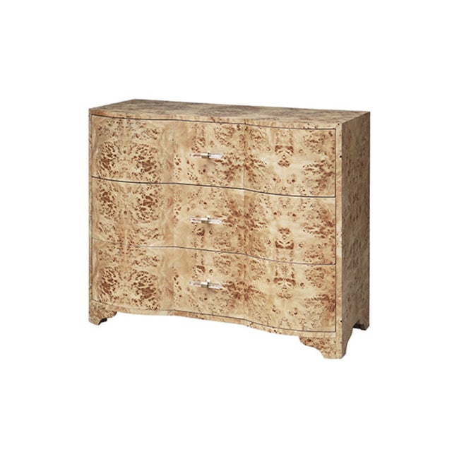 Contemporary Matthew Izzo Home Plymouth Light Burlwood Three Drawer Chest With Acrylic and Brass Drawer Pulls For Sale - Image 3 of 7