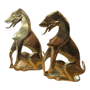 Antique Signed Art Deco Hound Dog Bronze Bookends- a Pair