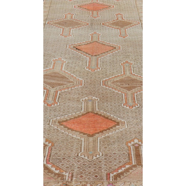 Mid 20th Century Unique & Colorful Turkish Kars Runner With Tribal Designs and Geometric Motifs For Sale - Image 5 of 11