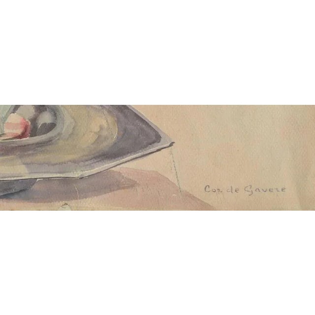 A beautiful watercolor still life of Japanese water lilies bonsai by longtime Santa Cruz, CA resident Cordelia de Gavere....