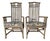Vintage Coastal Organic Rattan and Leather Arm Dining Chairs – A Pair For Sale
