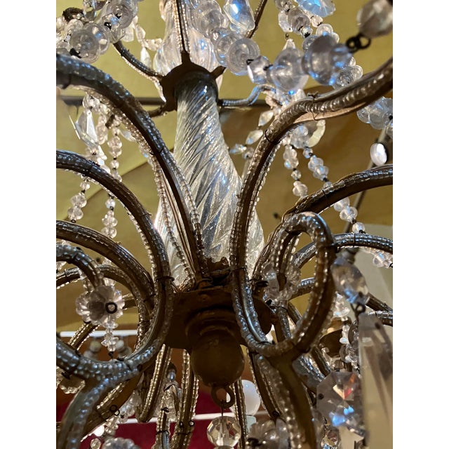 Rococo Italian Cut Crystal and Glass Beads Cage Chandelier, 1800s For Sale - Image 3 of 12