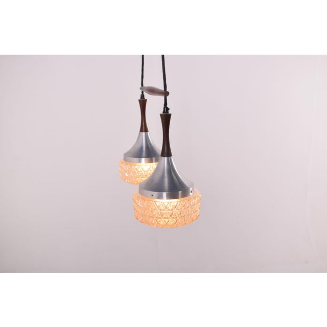 Mid-Century Modern Mid-Century Danish Rosewood, Metal and Glass Dual Pendant Lamp, 1970 For Sale - Image 3 of 11