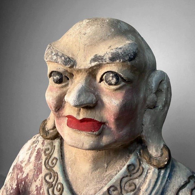 Large Polychrome Wooden Temple Figures on Lotus Bases, Korea, 19th Century, Set of 2 For Sale - Image 10 of 18