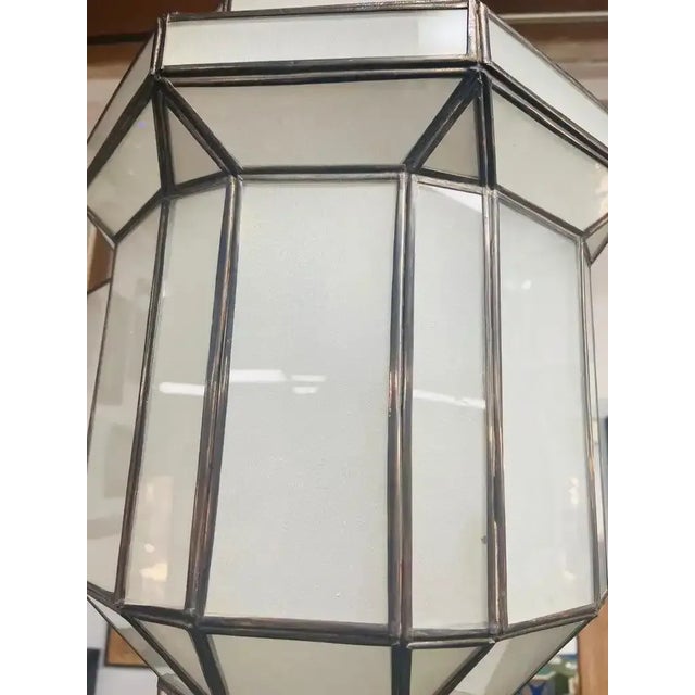 1990s Art Deco Style White Milk Glass Handmade Chandelier, Pendant or Lantern For Sale - Image 5 of 12