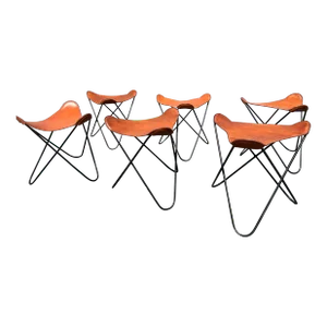 1990s Set of Six Butterfly Stools, Cognac Leather, Bonet, Kurchan & Ferrari-Hardoy