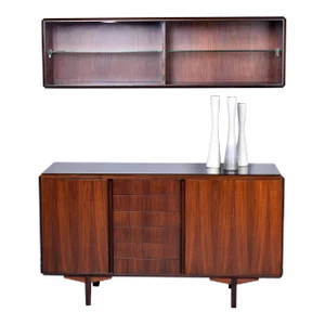 Italian Mid Century Wall Cabinet in Walnut With Glass Doors and Interior Shelves
