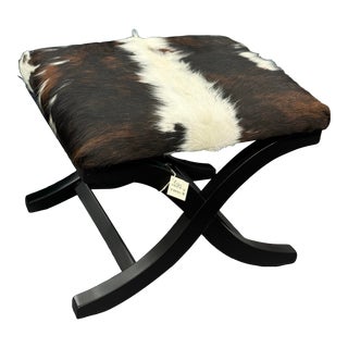 Contemporary Brown and White Cowhide Ottoman For Sale