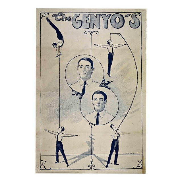 The Genyos Acrobatic and Iron Jaw Performer Promotional Poster, 1910s For Sale