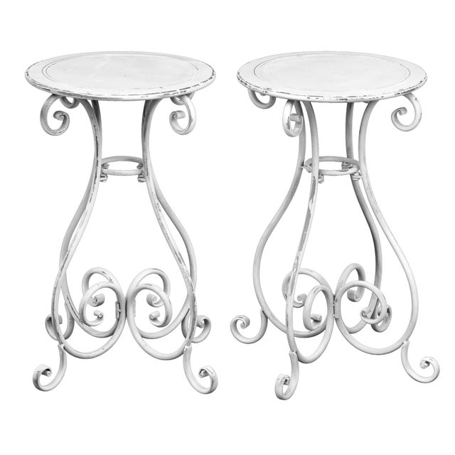 Antique White Pr. Vintage Metal Garden Pedestals For Sale - Image 8 of 12