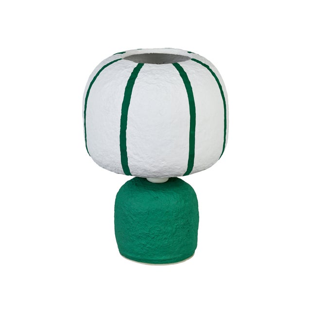Boho Chic Margate Green Cotton Mache Table Lamp For Sale - Image 3 of 6